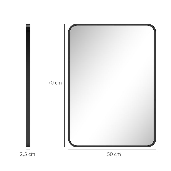 Espelho Casa de Banho 50x70 cm Espelho Retangular Espelho de Parede com Estrutura de Metal Vertical e Horizontal para Entrada Sala de Estar Preto