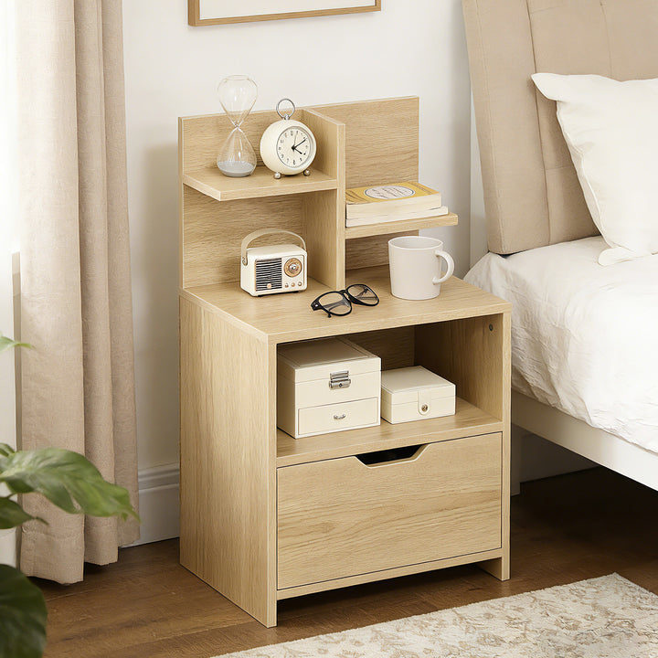 Mesa de Cabeceira de Madeira Mesa de Cabeceira Moderna com Gaveta e Prateleiras de Armazenamento Mesa Auxiliar para Sala de Estar Dormitório 45x35x73 cm Madeira