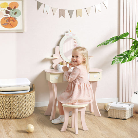Toucador para Meninas Conjunto de Toucador com Banco 2 em 1 Toucador com Espelho Gaveta 7 Acessórios a Partir dos 3 Anos Rosa