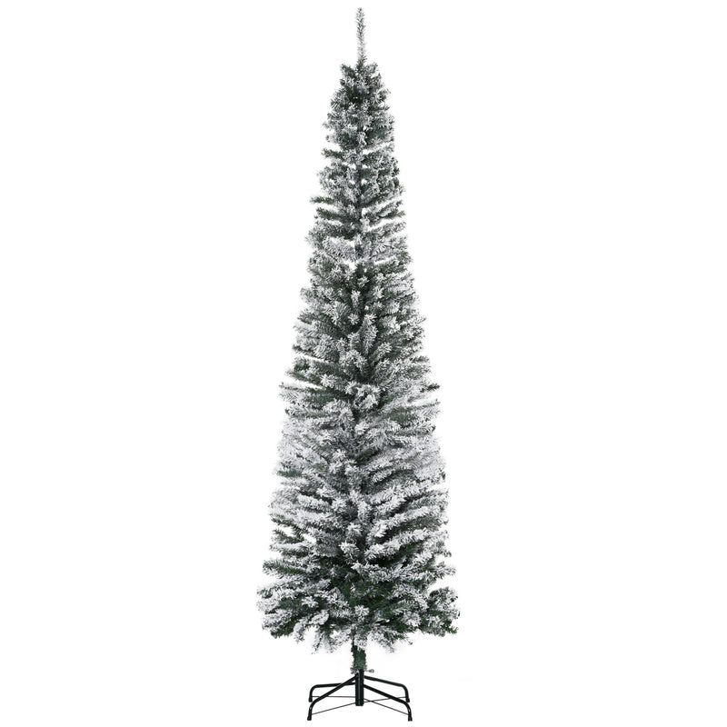 Árvore de Natal 225 cm Árvore de Natal Artificial Nevado com 738 Ramos e Suporte de Metal Árvore de Natal para Sala de Estar Verde e Branco