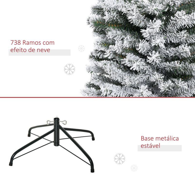 Árvore de Natal 225 cm Árvore de Natal Artificial Nevado com 738 Ramos e Suporte de Metal Árvore de Natal para Sala de Estar Verde e Branco