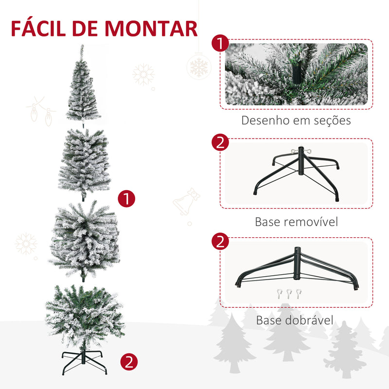 Árvore de Natal 225 cm Árvore de Natal Artificial Nevado com 738 Ramos e Suporte de Metal Árvore de Natal para Sala de Estar Verde e Branco