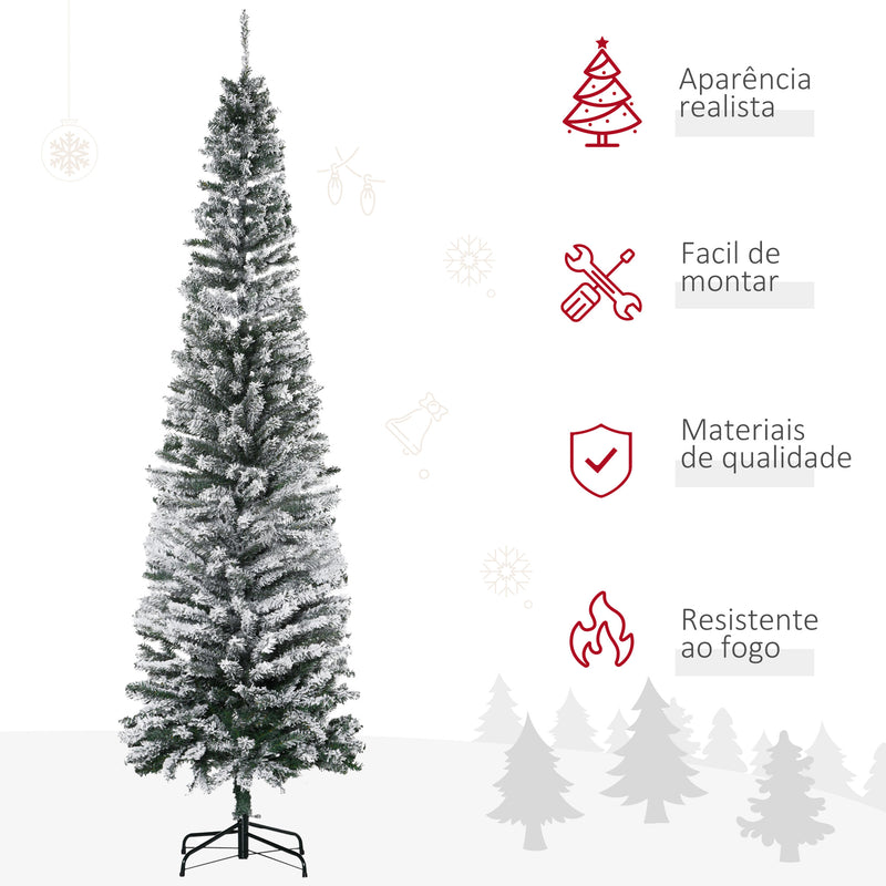 Árvore de Natal 225 cm Árvore de Natal Artificial Nevado com 738 Ramos e Suporte de Metal Árvore de Natal para Sala de Estar Verde e Branco