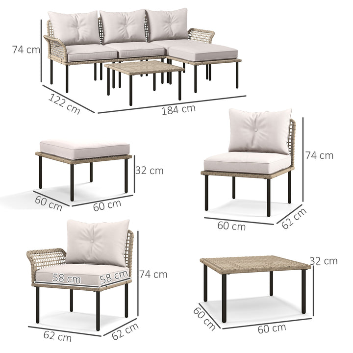 Conjunto de Jardim em Vime Sintético Conjunto de Móveis de Exterior com Sofá de 4 Módulos 1 Mesa de Centro e Almofadas Creme