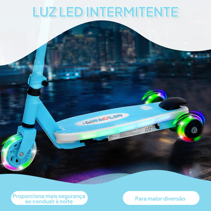 Trotinete Elétrica para Crianças de 4-7 Anos Trotinete Elétrica Máx. 6 km/h Motor 80 W Autonomia Máxima 8 km Trotinete Elétrica Infantil com Luzes LED Travão Traseiro Azul
