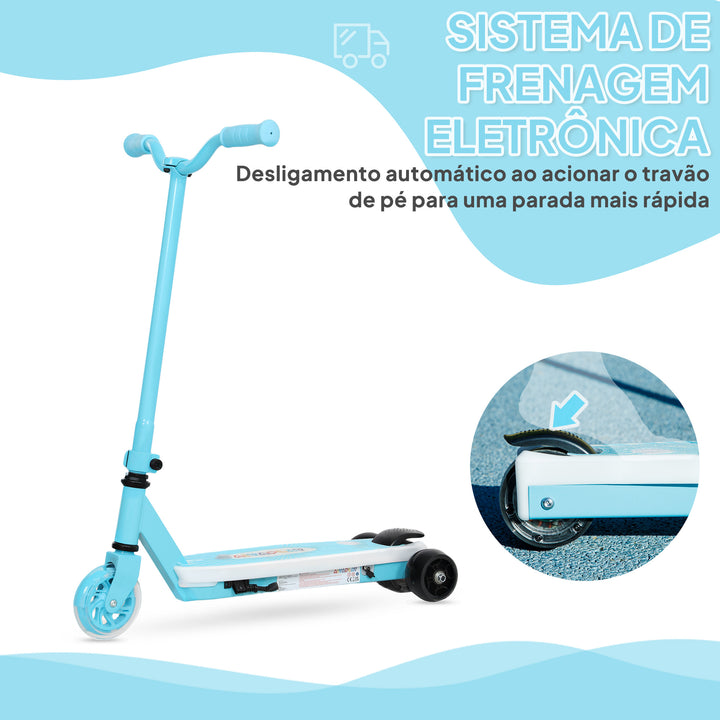 Trotinete Elétrica para Crianças de 4-7 Anos Trotinete Elétrica Máx. 6 km/h Motor 80 W Autonomia Máxima 8 km Trotinete Elétrica Infantil com Luzes LED Travão Traseiro Azul