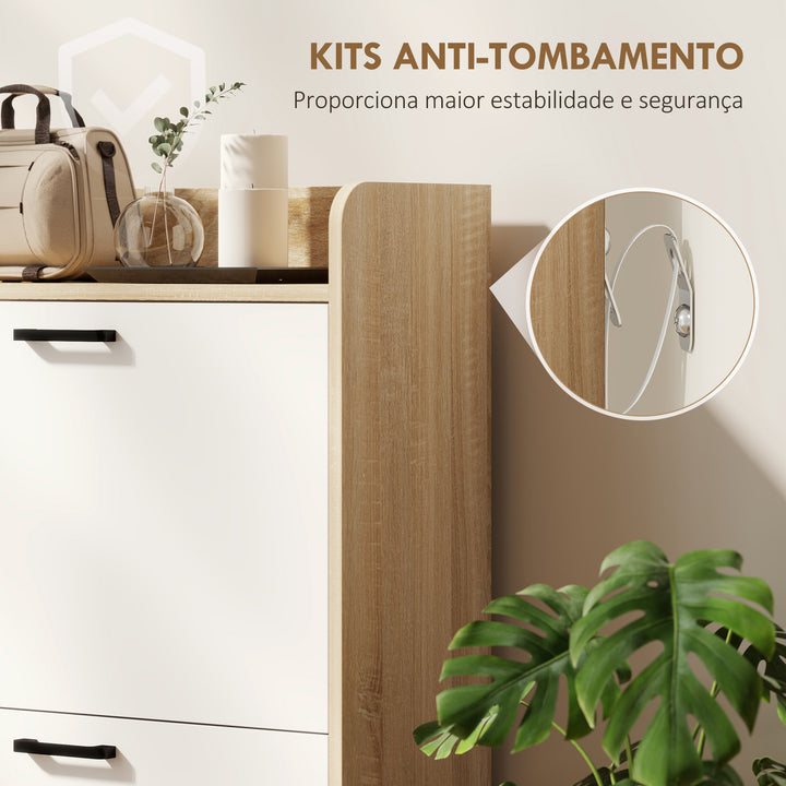 Sapateira Estreita 2 Portas Sapateira para Entrada Corredor com 3 Prateleiras Laterais e Prateleiras Ajustáveis para 15 Pares de Sapatos Para Corredor Espaço Reduzido 83x24x90,5 cm Madeira e Branco
