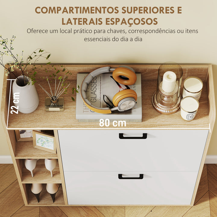 Sapateira Estreita 2 Portas Sapateira para Entrada Corredor com 3 Prateleiras Laterais e Prateleiras Ajustáveis para 15 Pares de Sapatos Para Corredor Espaço Reduzido 83x24x90,5 cm Madeira e Branco
