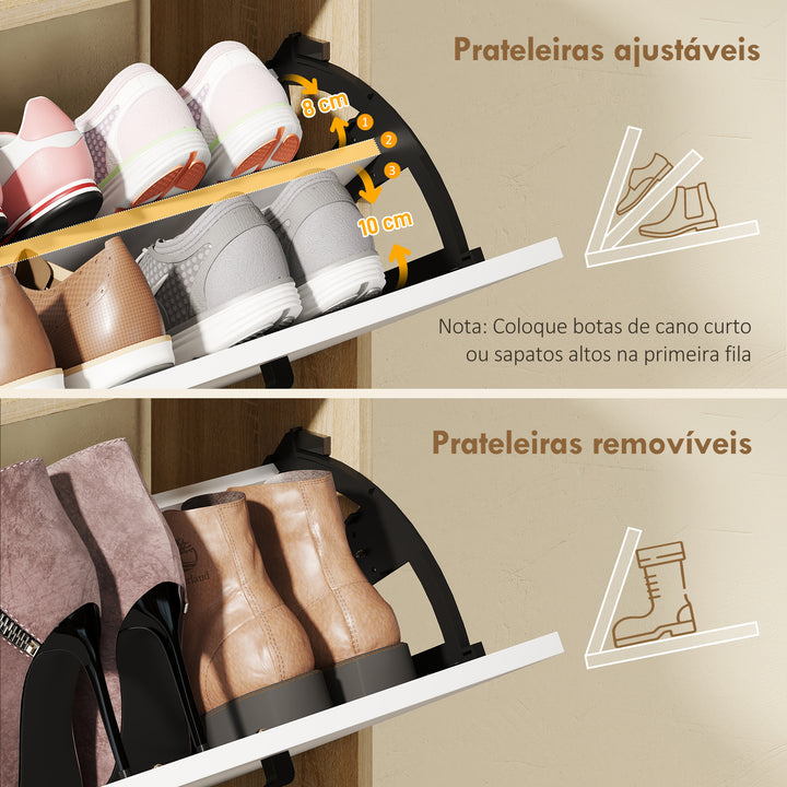 Sapateira Estreita 2 Portas Sapateira para Entrada Corredor com 3 Prateleiras Laterais e Prateleiras Ajustáveis para 15 Pares de Sapatos Para Corredor Espaço Reduzido 83x24x90,5 cm Madeira e Branco