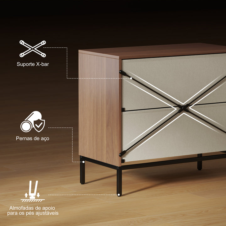 Cómoda com 2 Gavetas de Tecido Cómoda para Quarto Frentes com Padrão de Diamante Móvel de Arrumação para Sala de Estar Escritório Closet 59,5x30x54 cm Madeira e Branco