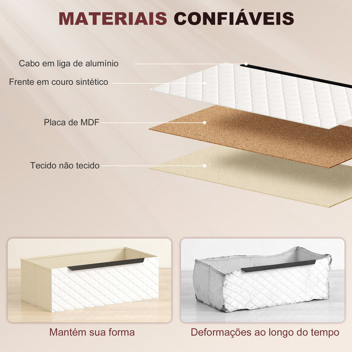 Cómoda com 2 Gavetas de Tecido Cómoda para Quarto Frentes com Padrão de Diamante Móvel de Arrumação para Sala de Estar Escritório Closet 59,5x30x54 cm Madeira e Branco