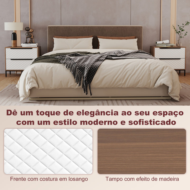 Cómoda com 2 Gavetas de Tecido Cómoda para Quarto Frentes com Padrão de Diamante Móvel de Arrumação para Sala de Estar Escritório Closet 59,5x30x54 cm Madeira e Branco