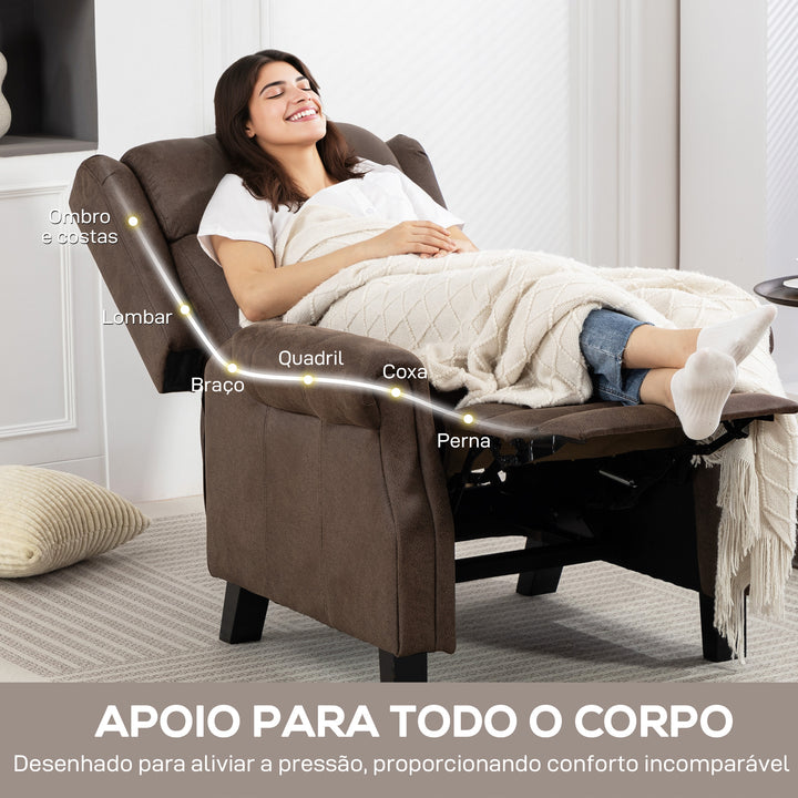 Poltrona Reclinável Manual Poltrona de Couro Sintético com Apoio para os Pés Encosto Alto Acolchoamento Espesso até 135º para Sala Quarto 84x85x104 cm Marrom