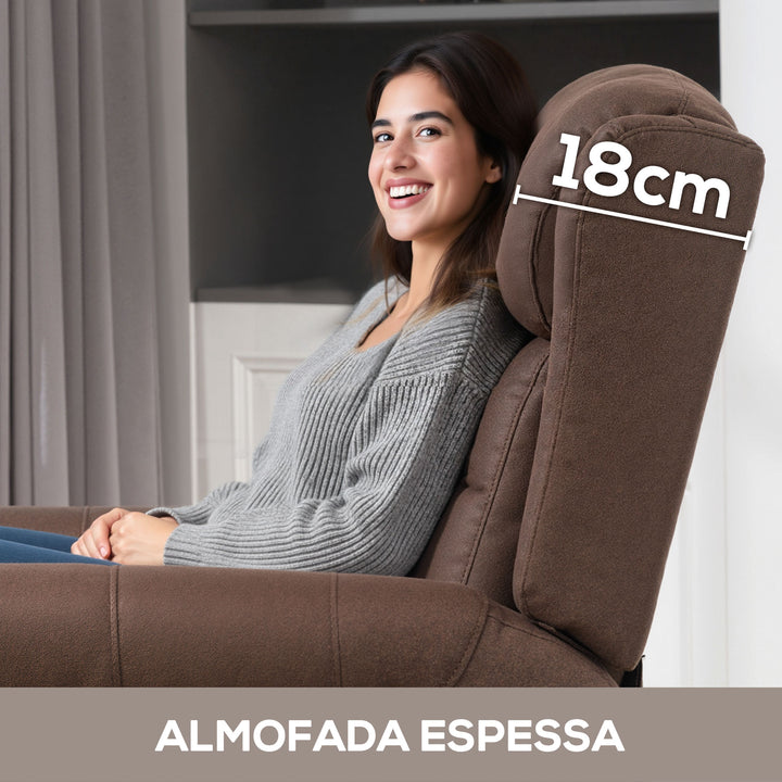 Poltrona Reclinável Manual Poltrona de Couro Sintético com Apoio para os Pés Encosto Alto Acolchoamento Espesso até 135º para Sala Quarto 84x85x104 cm Marrom