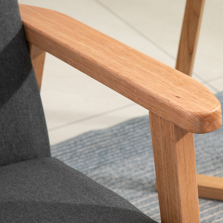 Poltrona de Dormitório Moderna Poltrona de Sala de Estar Estofada em Linho Sintético com Apoio para os Braços e Estrutura de Madeira para Sala de Estar 68,5x78,5x75 cm Cinza e Madeira