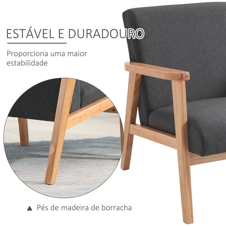 Poltrona de Dormitório Moderna Poltrona de Sala de Estar Estofada em Linho Sintético com Apoio para os Braços e Estrutura de Madeira para Sala de Estar 68,5x78,5x75 cm Cinza e Madeira