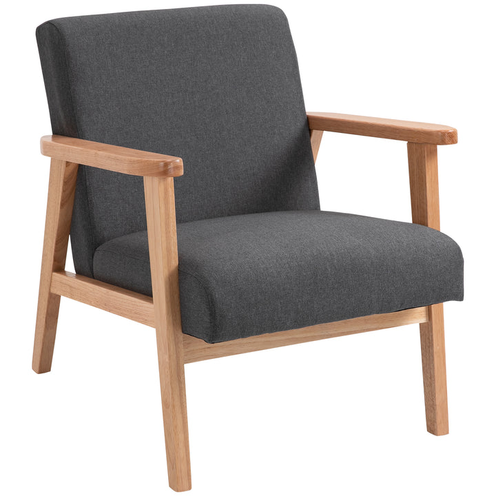 Poltrona de Dormitório Moderna Poltrona de Sala de Estar Estofada em Linho Sintético com Apoio para os Braços e Estrutura de Madeira para Sala de Estar 68,5x78,5x75 cm Cinza e Madeira