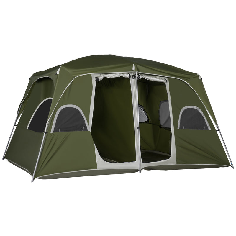 Tenda de Campismo Familiar para 4-8 Pessoas com 2 Quartos Tenda de Campismo Grande com 2 Bolsos e Janelas com Malha Impermeável 400x275x210 cm Verde