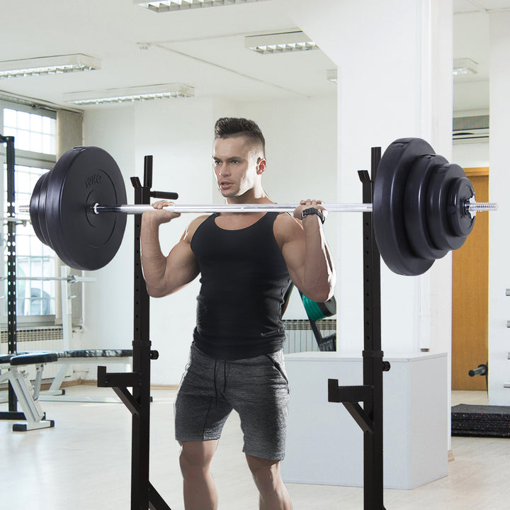 Barra de Pesos 70 kg com Halteres Conjunto de Pesos Ajustáveis com 8 Discos de 1,5kg 5kg 10kg 15kg e 1 Barra para Treino de Força em Casa Ginásio ou Escritório 170x40,5x40,5 cm Preto