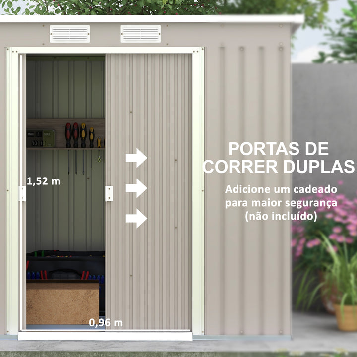 Abrigo de Jardim 213x130x172 cm Abrigo de Exterior de Aço Galvanizado com Porta Corredeira e Ventilações para Armazenamento de Ferramentas Cinza Claro
