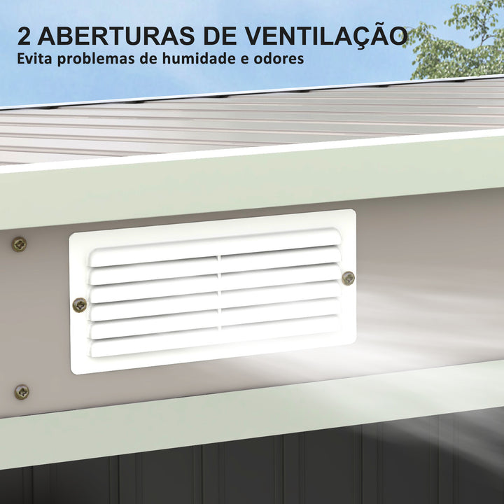 Abrigo de Jardim 213x130x172 cm Abrigo de Exterior de Aço Galvanizado com Porta Corredeira e Ventilações para Armazenamento de Ferramentas Cinza Claro