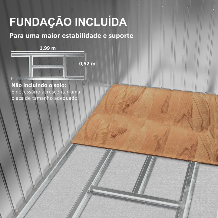 Abrigo de Jardim 213x130x172 cm Abrigo de Exterior de Aço Galvanizado com Porta Corredeira e Ventilações para Armazenamento de Ferramentas Cinza Claro