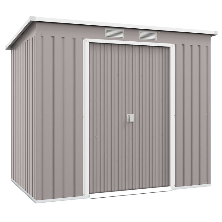 Abrigo de Jardim 213x130x172 cm Abrigo de Exterior de Aço Galvanizado com Porta Corredeira e Ventilações para Armazenamento de Ferramentas Cinza Claro