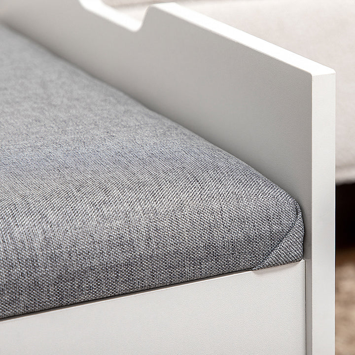 Toucador com Banco Oculto e Espelho Rebatível Mesa de Maquilhagem com Gaveta e 7 Compartimentos Banco Acolchoado com Armazenamento para Espaços Reduzidos Vestuário Branco