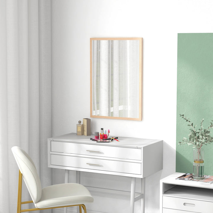 Espelho de Parede Decorativo 50x70 cm Espelho Retangular Espelho de Banheiro com 4 Ganchos Metálicos Estilo Moderno para Sala Quarto Entrada Madeira