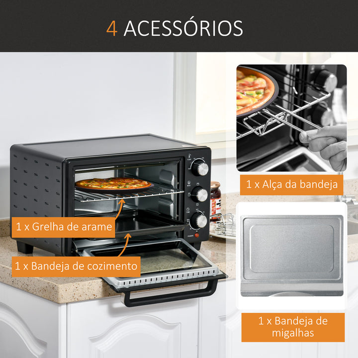 Mini Forno Elétrico 21L 1400W Forno Elétrico de Mesa com Temporizador até 60min e Temperatura Ajustável até 230? 46x38,5x29 cm Preto