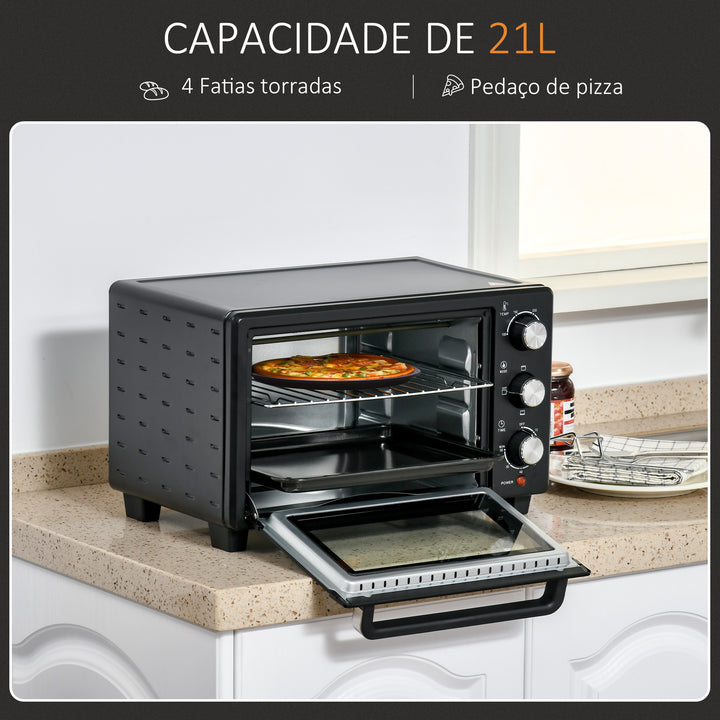 Mini Forno Elétrico 21L 1400W Forno Elétrico de Mesa com Temporizador até 60min e Temperatura Ajustável até 230? 46x38,5x29 cm Preto