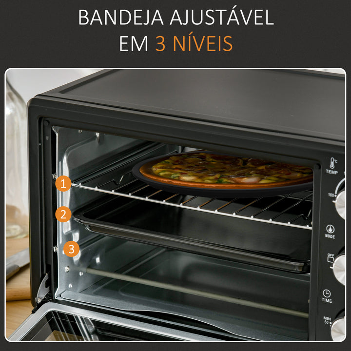 Mini Forno Elétrico 21L 1400W Forno Elétrico de Mesa com Temporizador até 60min e Temperatura Ajustável até 230? 46x38,5x29 cm Preto