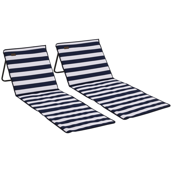 Conjunto de 2 Esteiras de Praia Dobrável Esteiras Acolchoadas com Encosto Reclinável e Bolsa de Transporte para Jardim Campismo 142x51x40 cm Branco e Azul