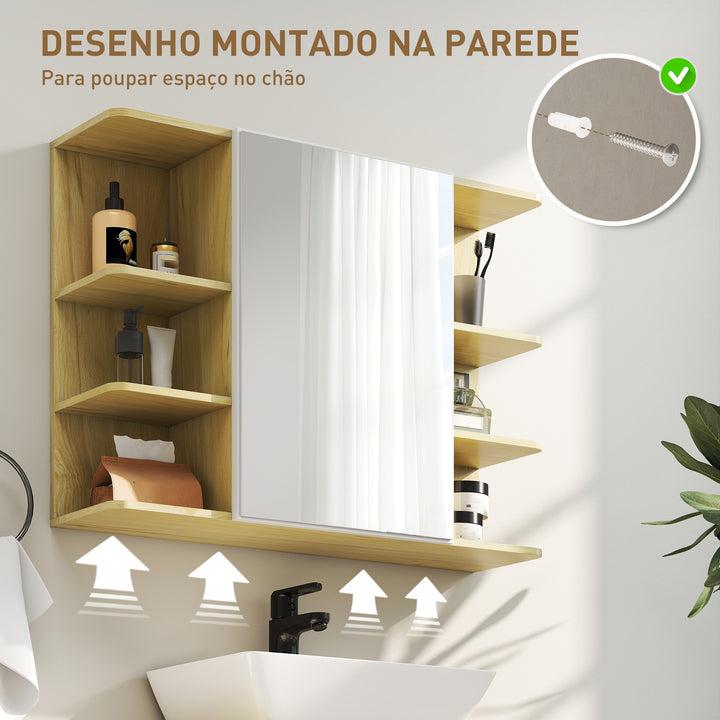 Armário de Casa de Banho com Espelho Armário de Parede Móvel de Casa de Banho para Pendurar com Porta Prateleiras Abertas 80x20x59 cm Madeira