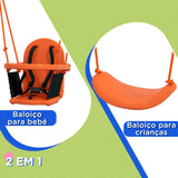 Baloiço Infantil 2 em 1 Baloiço para Crianças e Bebés com 1 Assento para Crianças 1 Assento para Bebés e Cinto de Segurança para Exterior e Interior 180x160x182 cm Laranja