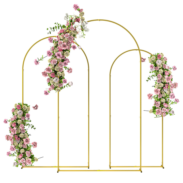 Conjunto de 3 Arcos de Jardim para Rosas em Metal Arcos de Casamento de 220/200/180 cm com Revestimento em Pó Resistente às Intempéries para Plantas Trepadeiras Decoração de Pátio e Terraço Dourado