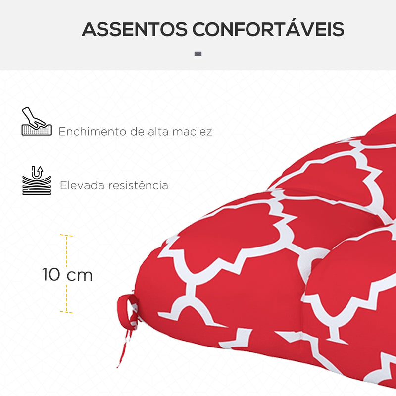 Conjunto de Almofadas para Cadeiras de Sala 48x48x7 cm Conjunto de 4 Peças Almofadas para Cadeiras de Jardim Impermeáveis e Anti-UV com 2 Fitas de Fixação Vermelho