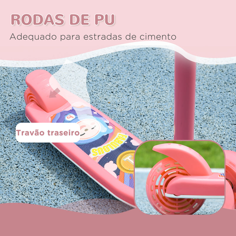 Trotinete para Crianças de 2-6 Anos Trotinete Infantil Dobrável Trotinete com 3 Rodas LED Altura Ajustável Carga 25 kg 52x29x63-76 cm Rosa