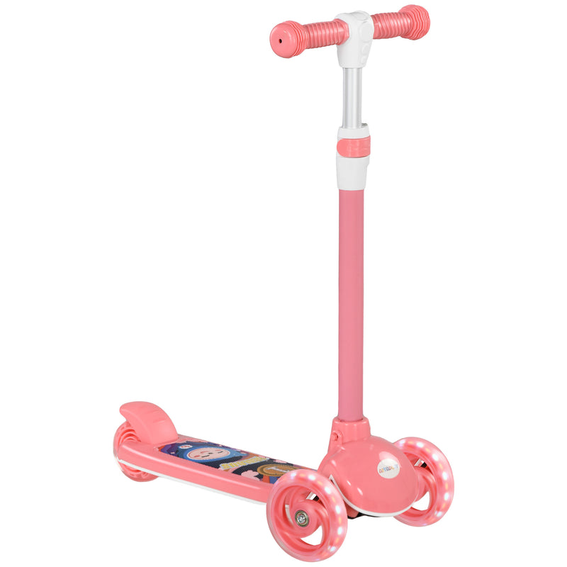 Trotinete para Crianças de 2-6 Anos Trotinete Infantil Dobrável Trotinete com 3 Rodas LED Altura Ajustável Carga 25 kg 52x29x63-76 cm Rosa