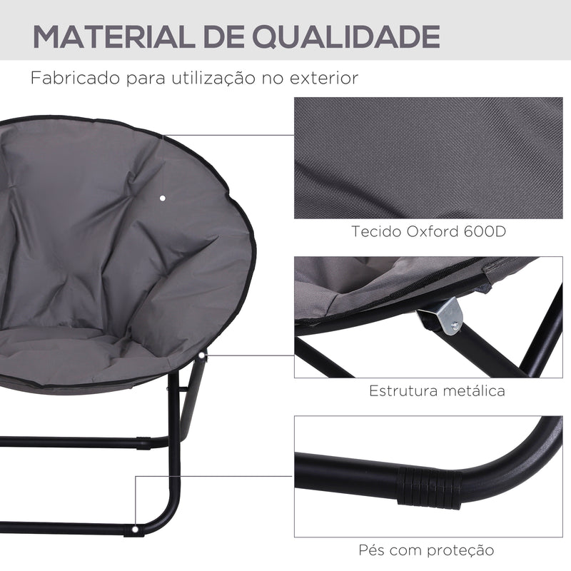 Cadeira de Lua Cadeira Redonda de Lua com Assento de Tecido Oxford e Pés de Metal Carga Máxima 120 kg para Campismo Praia Varanda Pátio 80x80x75 cm Cinza