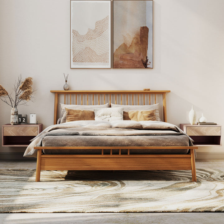 Conjunto de 2 Mesas de Cabeceira Suspensas, Mesas de Cabeceira com Gaveta e Prateleira Aberta, para Quarto, Sala, 37x32x21 cm, Natural