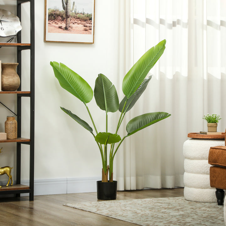 Planta Artificial Decorativa 109 cm Bananeira Artificial com Vaso e Folhas para Interior Casa Sala de Estar Escritório Verde