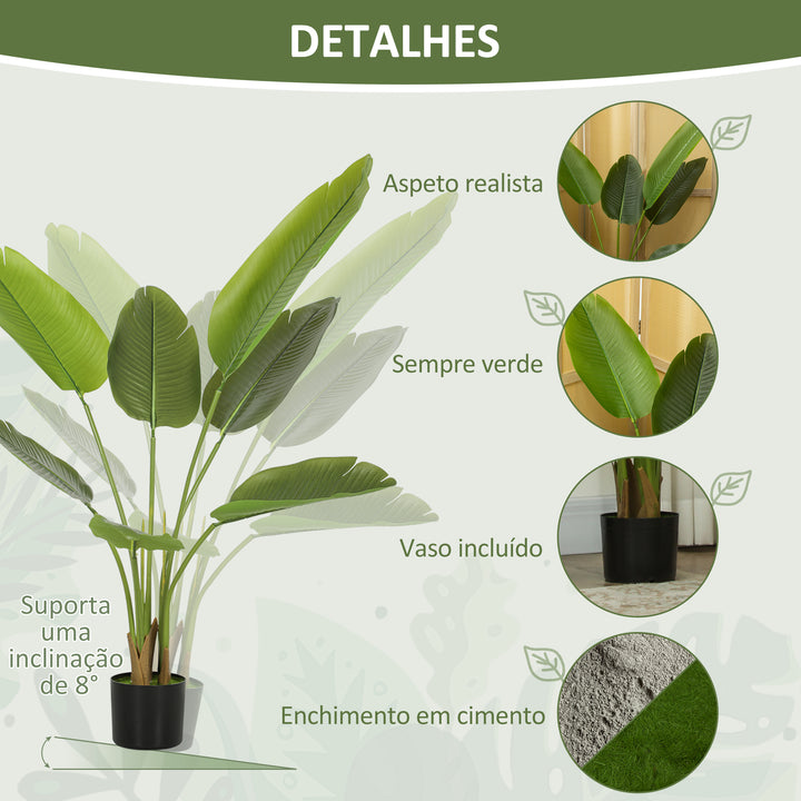 Planta Artificial Decorativa 109 cm Bananeira Artificial com Vaso e Folhas para Interior Casa Sala de Estar Escritório Verde