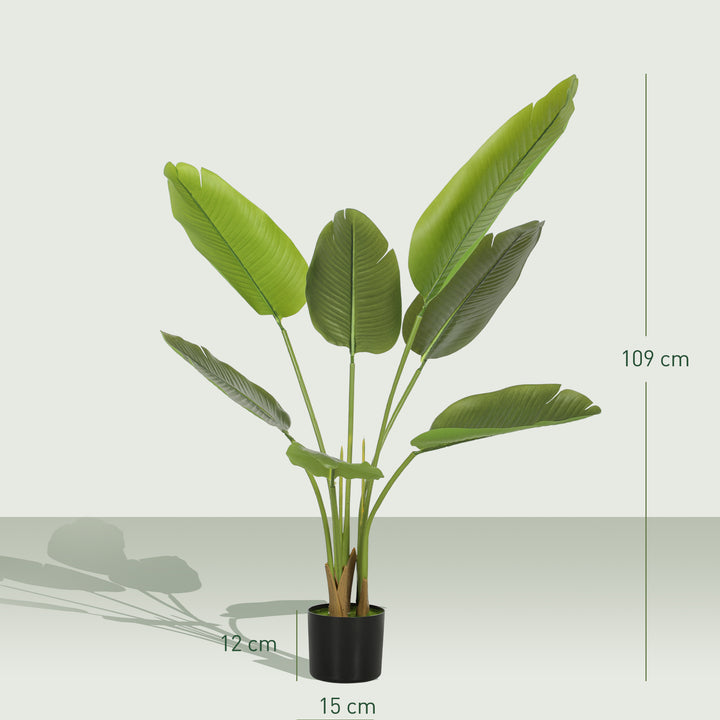Planta Artificial Decorativa 109 cm Bananeira Artificial com Vaso e Folhas para Interior Casa Sala de Estar Escritório Verde