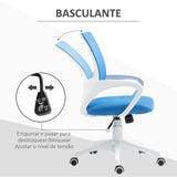 Cadeira de Escritório de Malha Cadeira de Escritório Giratória com Altura Ajustável Função Basculante e Apoio para os Braços Cadeira de Estúdio Carga 120 kg 57x55x89-109 cm Azul