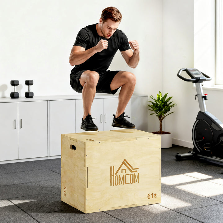 Caixa Pliometria de Madeira Caixa de Saltos com 2 Alças Recortadas Carga Máxima 120 kg para Casa Escritório Ginásio 61x51x73 cm Madeira