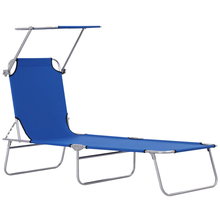 Espreguiçadeira Dobrável de Jardim Reclinável com Toldo Removível e Ângulo Ajustável Encosto Regulável em 4 Níveis para Terraço Piscina Pátio 187x58x36 cm Azul