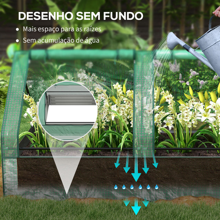 Floreira Exterior Grande com Mini Estufa Horta em Aço Galvanizado com Base Aberta Resistente às Intempéries para Jardim Terraço Varanda 185x95x92 cm Cinzento e Verde