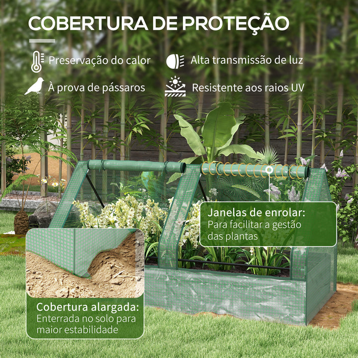 Floreira Exterior Grande com Mini Estufa Horta em Aço Galvanizado com Base Aberta Resistente às Intempéries para Jardim Terraço Varanda 185x95x92 cm Cinzento e Verde
