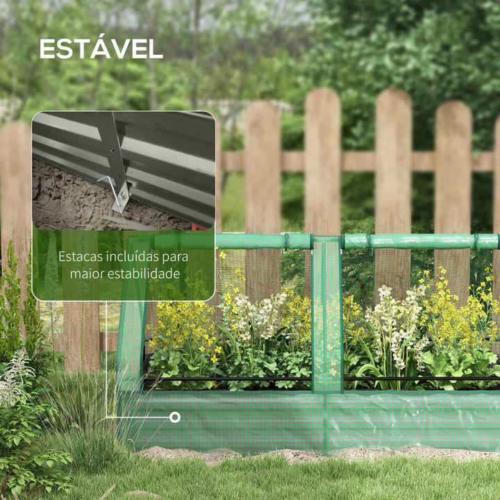 Floreira Exterior Grande com Mini Estufa Horta em Aço Galvanizado com Base Aberta Resistente às Intempéries para Jardim Terraço Varanda 185x95x92 cm Cinzento e Verde